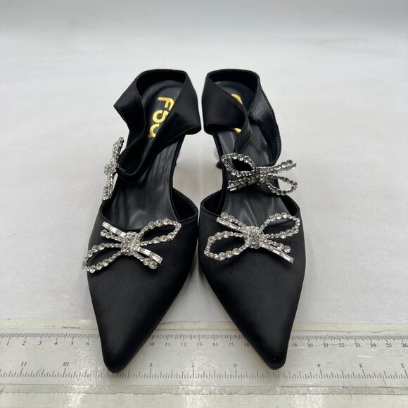 FSJ Black Pointed Toe with Two Bows Mules Perals High Heel Sandal Slip On Shoes - Picture 3 of 8
